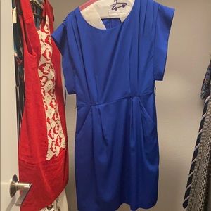 Belted cobalt blue shift dress
